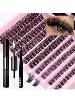 Buy Individual Lashes Cluster Lashes DIY Eyelash Natural Look 3D Effect Black Individual False Eyelashes with Eyelash Glue in Saudi Arabia