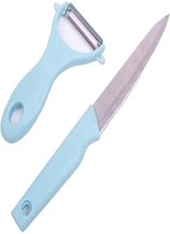 اشتري Generic Stainless Steel Knife And Peeler With Plastic Holder For Kitchen - Blue Silver في مصر