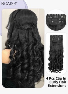 Buy 4 Pcs Clip in Curly Hair Extensions, Invisible Adjustable Long Synthetic Heat Resistant Hairpieces for Women Girls, Natural Black, 51cm (20 inches) in UAE