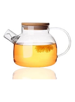 Buy ECVV Glass Teapot with Removable Infuser, Stovetop Safe Teapot for Loose Leaf and Blooming Tea, 1000ML Clear Teapots with Bamboo Lid in Saudi Arabia