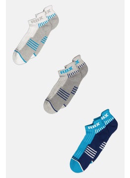 اشتري Men 3 Pair Brand Logo Ankle Socks, White/Grey/Blue في الامارات