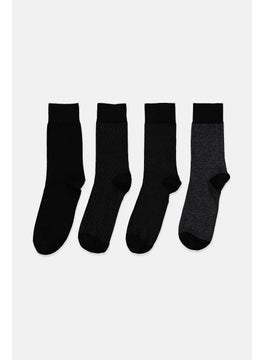 Buy Men 4 Pair Jacquard Socks, Black and Grey in UAE