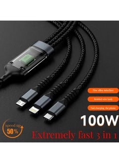 Buy MFI Certified Multi-Charging 3-in-1 Cables: Superior Durability, Lightning-Fast Charging, Perfect For IPhones, Android Phones, And Tablets – Unleash The Power With Our 100W USB Type-C Charger Cable, AC To Phone + Type C, Built To Endure And Charge Swiftly! in UAE