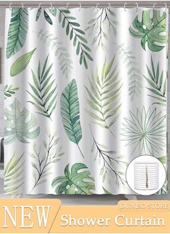 Buy Waterproof Fabric Shower Curtain With 12 Hooks, Bathroom Decor Machine Washable Durable and Quick-Drying, 180*180 cm Green Plants Shower Curtain for Bathroom in UAE