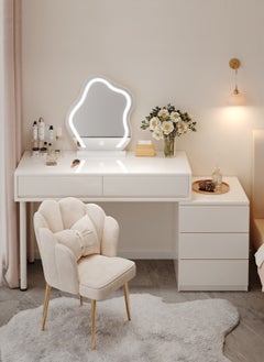 Buy Light Luxury Dressing Table and Bedside Table, 3-Layer Retractable Bedside Table With LED Makeup Mirror (Without Dressing Chair) in UAE