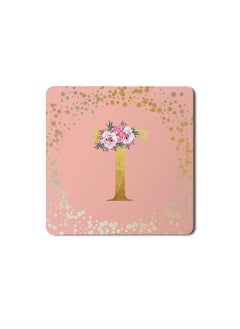 Buy Designer Leather Coasters Mat for Beverage Drinks- Custom Monogram Initial Letter Floral Pattern Alphabet - T (Rose Pink) in UAE