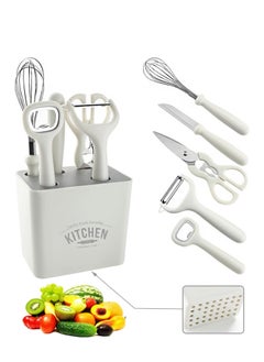 Buy 6-Piece Kitchen Peeler Set with Bottle Opener, Stirrer, Fruit Knife, Scissors and Decorative Storage Base with Food Grade 304 Stainless Steel and Anti-Slip Handle Base in Saudi Arabia