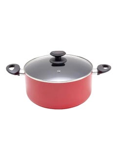 Buy Non-Stick Coated Round Aluminium Casserole with Glass Lid Red and Black 28 x 12 cm BC2036 in Saudi Arabia