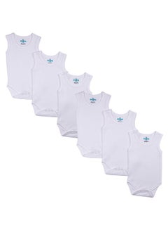 Buy BabiesBasic 100% Super Combed Cotton, SleeveLess Romper/Bodysuit, for New Born to 24months. Set of 6 - White in UAE