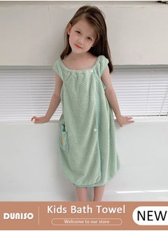 Buy Bath Robe for Kids, Off Shoulder Wearable Girl Bath Towel, Light Green Coral Velvet Bathrobe Towel with Side Pocket and Snap Buttons, Quick Dry Lightweight Highly Water Absorbent Beach Towel in UAE