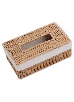 اشتري Plan A Hand Woven Rattan Tissue Box with Breathable Fabric Liner, Tissue Storage and Serving Box for Home, Bathroom, Office, Car, Handmade Rectangular Tissue Dispenser (Plain) في مصر