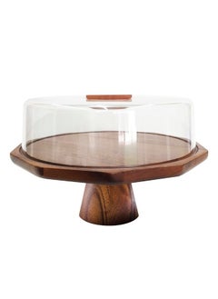 اشتري Decagon Cheese and Cake Tray Stand with Acrylic Dome and Wooden Base Stand في الامارات