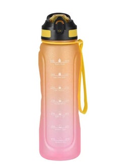 Buy Motivational water bottle and straw with clearly marked times to drink throughout the day and a convenient straw for spill-proof sipping, track your water intake and stay hydrated,1 lITER (Yellow/pink in Egypt