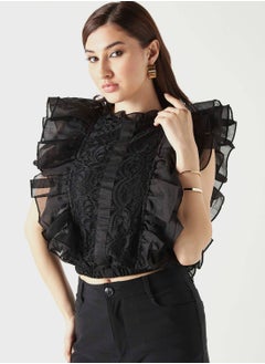 Buy Ruffle Sleeve Embroidered Top in UAE