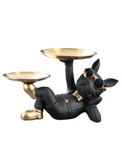 اشتري Cool Resin Dog Statue Black 2 Metal Trays with Cute Glasses French Bulldog Figurine Sculptures Home Decor Gift (Black Lying Dog) في الامارات