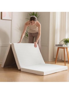 Buy COMFY 180 X 90 X 10CM EVERYDAY USE PORTABLE WHITE KNITTED COTTON SOFT FOAM FOLDING MATTRESS in UAE