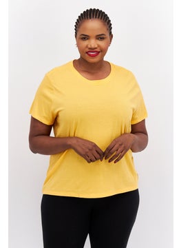 Buy Women Plus Size Round Neck Short Sleeveless Plain T-Shirt, Orange in UAE