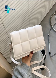 Buy Women's Simple Designer Shoulder Bag, Ladies Flip Design Crossbody Bag Sling Bag Small Bag, Solid Color Square PU Leather Carrying Bag Side Bag for College Students and Teenagers(White) in UAE