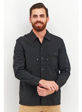 Buy Men Regular Fit Solid Long Sleeves Casual Shirt, Black in UAE