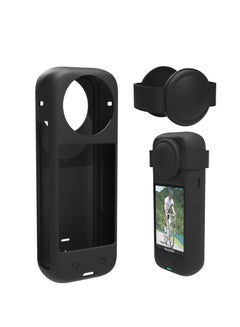 اشتري Silicone Protective Case Compatible with Insta360 x4 Panoramic Sports Camera Dustproof Drop-Proof Protective Cover + Lens Cap (Black) في الامارات