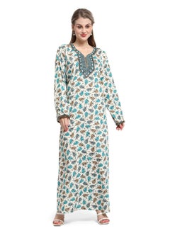 Buy MULTICOLOUR FLORAL PRINTED WITH EMBROIDERED ELEGANT ARABIC KAFTAN JALABIYA DRESS in Saudi Arabia