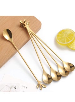 Buy Stainless Steel Gold Leaf, Long Handle Iced Tea Spoons Set Creative Stirring Spoons, Creative Tableware Dessert Spoons, Stirring, Premium Food Grade Stainless SteelGold, 6 Pcs in UAE