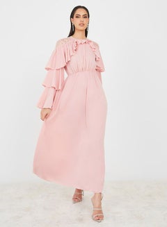 Buy Lace Detail Ruffle Tiered Maxi Dress in Saudi Arabia
