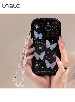 Buy For iPhone 15 Pro Max Phone Case - Laser Butterfly Phone Case - TPU Protective Case - Shockproof Ultra Thin Phone Case Female Girl, Black / With Lanyard in UAE