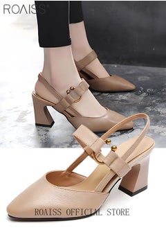 Buy Fashion Woman Office Lady Shoes Sandals Women's Summer Pointy Chunky Shoes Large Size Sandals in UAE