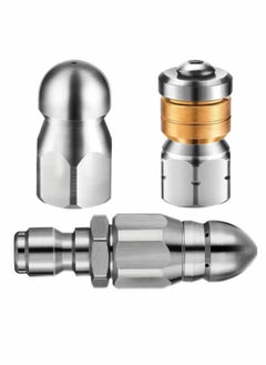 اشتري Sewer Jetter Nozzles Kit, Rotating Button Nose Jetting Nozzle Stainless Steel Fixed Jetting Nozzle Replacement Kit with Different Model for 1/4 Inch Pressure Washer Accessories up to 5000 PSI في الامارات