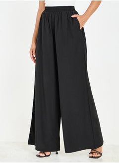 Buy Solid High Rise Wide Leg Pants in Saudi Arabia