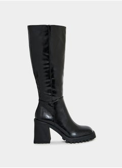 Buy Square Toe Block Heel Knee High Boots in Saudi Arabia