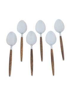 Buy A Set Of Steel Tea Spoons With A Wooden Handle 6 Pieces in Saudi Arabia