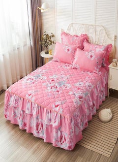 Buy 1/3pcs 15 Inch Drop 3D Digital Floral Pattern Printed Ruffled Bed Skirt Sheets with Pillow Shames Set Soft & Comfortable Bedspread Coverlet Bed Skirts in Saudi Arabia