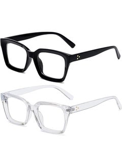 اشتري Classic Non-Prescription Clear Lens Eyeglasses For Women Men, 2PCS Fashion Vintage Square Thick Frame Fake Eyeglasses, Anti-Blue Light Full Frame Retro Fashion Simple Frame Glasses For Travel Holiday في السعودية