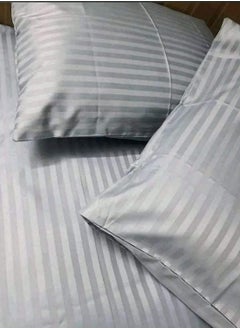 Buy Elastic Stripe Cotton Sateen High Quality Sheet (QBED) (160 * 200 * 30cm, Grey) in Egypt