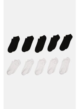 اشتري Kids Girl 10 Pairs Plain Crew Socks, White/Black في الامارات