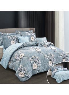 Buy Hours comforter set with soft silky fabric two sides floral print 8 pieces king size in Saudi Arabia