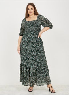 اشتري Floral Print Shirred A-Line Maxi Dress في السعودية