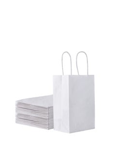 Buy [24 Bags] Kraft Paper bags with handles, 22 x 16 x 8 cm White Gift bags for Birthday Party Favors Weddings Restaurant takeouts Christmas in UAE