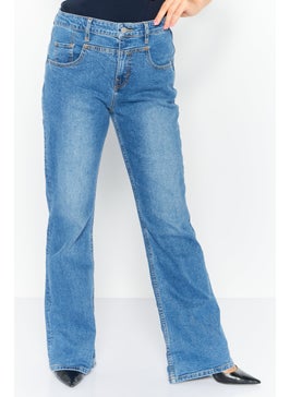 اشتري Women Bootcut Fit High Rise Wash Stretchable Jeans, Blue في الامارات