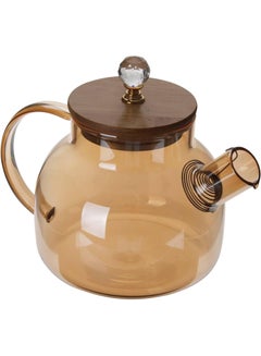 Buy 1000ml Glass Teapot with Bamboo Wood Lid, Stovetop Safe Borosilicate Teapot, Glass Water Kettle with Stainless Steel Infuser Heat Resistant in Egypt