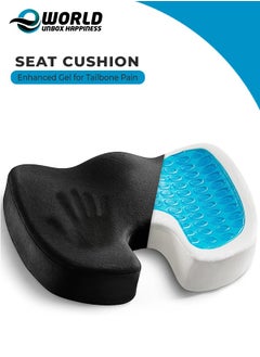 Buy Gel Enhanced Seat Cushion with Non-Slip Bottom, Built-in Handle and Machine-Washable Cover, Orthopedic Cushion for Tailbone Pain Relief, Ideal for Office Chair, Car Seat, Home and Traveling in UAE