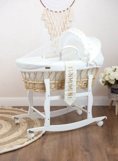 Buy Moses Basket Cot With Wheels Stand (White) in UAE