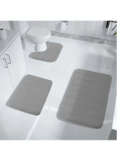 اشتري 3-Pieces Coral Velvet Bathroom Floor Mat Suit Solid Color Toilet Carpet Set Grey في الامارات