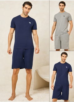 اشتري Pack of 2 - Logo Detail Crew Neck T-Shirt & Shorts Set في السعودية