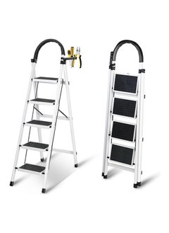 اشتري SKY-TOUCH Foldable Ladder 5 Steps, Home Ladder Folding Step Stool with Wide Anti-Slip Pedal, Adults Folding Sturdy Steel Ladder for Home,Kitchen, Garden, Office في الامارات