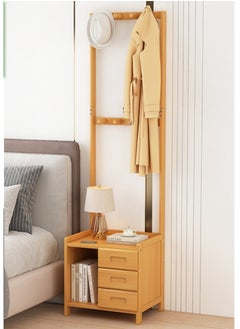 اشتري Multifunctional Bamboo Small Bedside Table Storage Cabinet with 3 Drawers and Hall Tree Coat Rack for Bed Side Entryway في السعودية