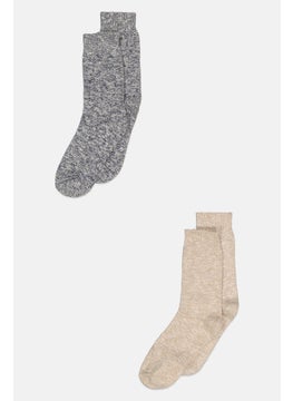 Buy Men 2 Pair Textured Socks, Beige/Grey in UAE