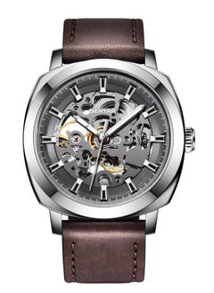 Buy Automatic Mechanical Watches For Men Skeleton Coffee Leather Watch Waterproof Business Men's Wrist Watches in UAE